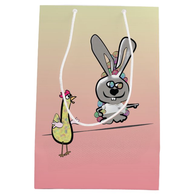 Easter Bunny and Chicken Cartoon Medium Gift Bag (Back)