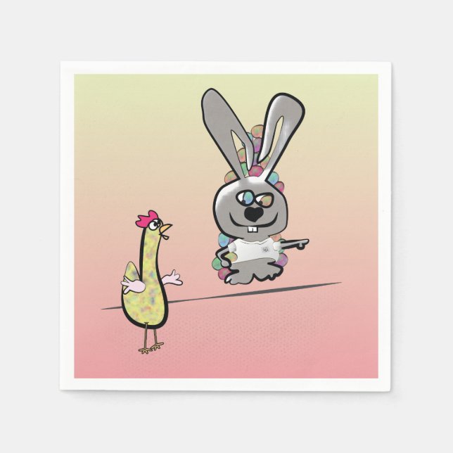Easter Bunny and Chicken Cartoon Napkin (Front)