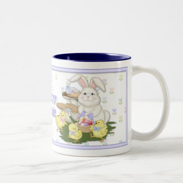 Easter Bunny and Chicks Two-Tone Coffee Mug (Right)