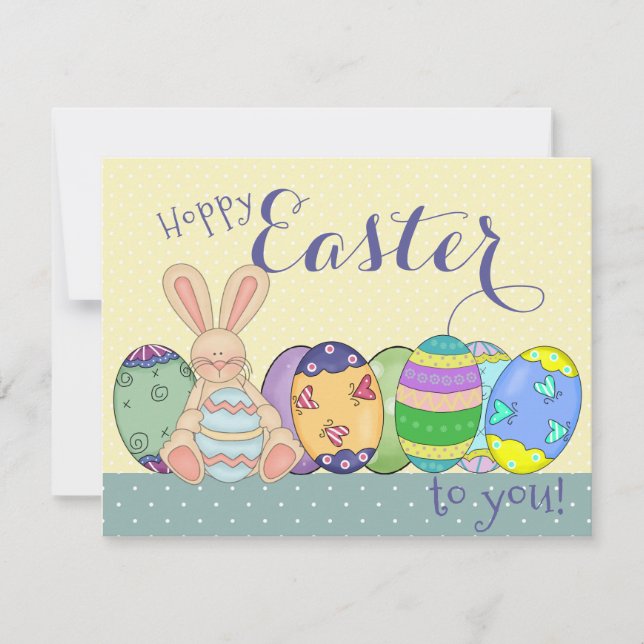 Easter Bunny And Colored Eggs Card For Kids (Front)