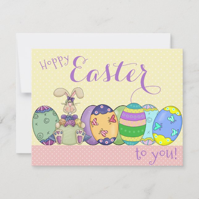 Easter Bunny And Coloured Eggs Card For Kids (Front)
