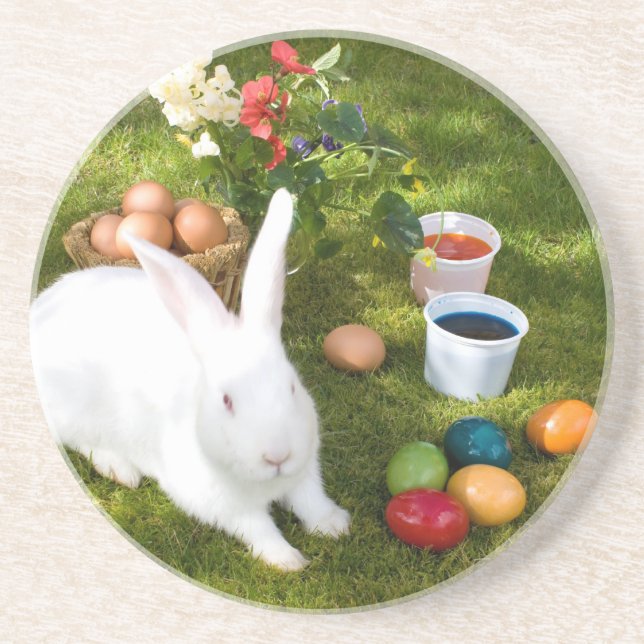 Easter Bunny And Coloured Eggs Coaster (Front)
