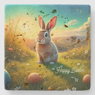 Easter Bunny and Colourful Eggs in Spring Magic Stone Coaster