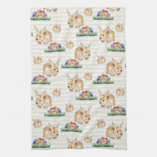 Easter bunny and colourful eggs tea towel