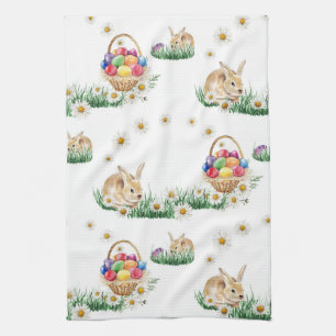 Easter bunny and colourful eggs tea towel