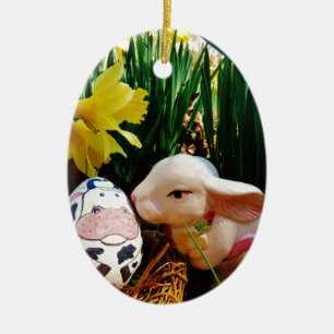 Easter Bunny and cow egg Ceramic Tree Decoration