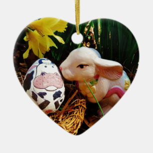 Easter Bunny and cow egg Ceramic Tree Decoration