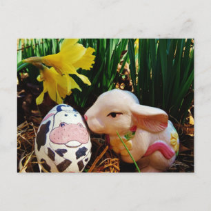 Easter Bunny and cow egg Holiday Postcard