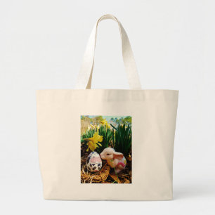Easter Bunny and cow egg Large Tote Bag