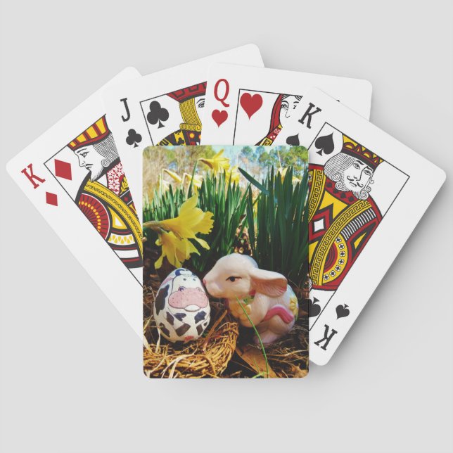 Easter Bunny and cow egg Playing Cards (Back)