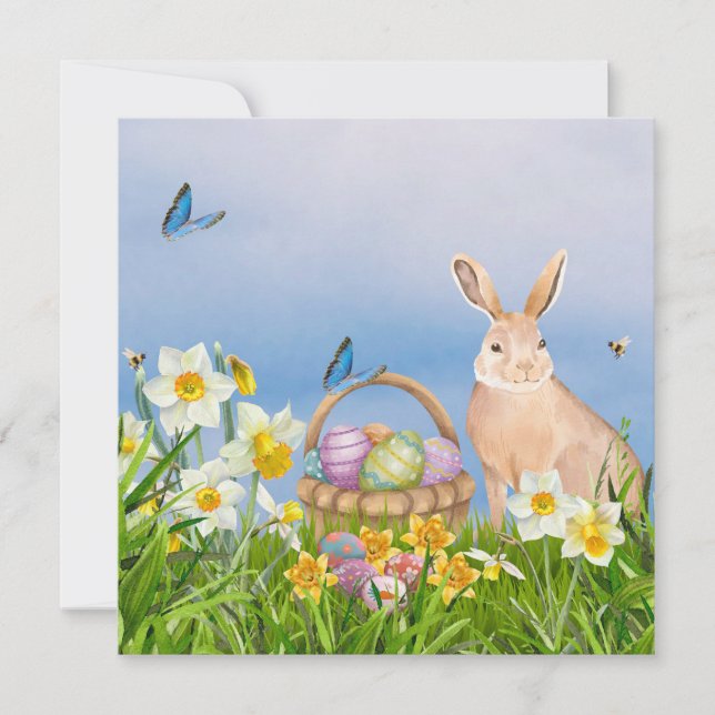 Easter Bunny and Daffodils Holiday Card (Front)