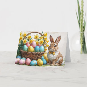 Easter Bunny and Easter Egg Basket Holiday Card