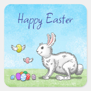 Easter Bunny and Easter Eggs Square Sticker