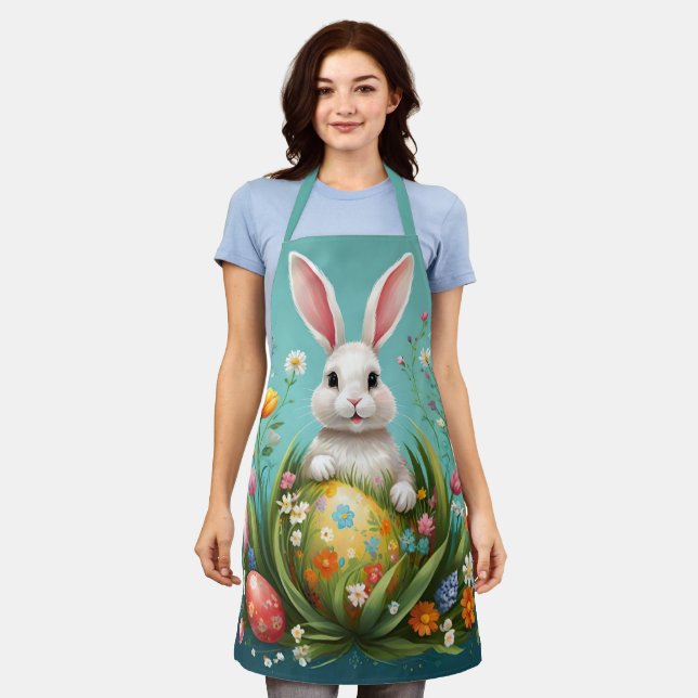 Easter Bunny and Eggs Floral Design Apron (Worn)