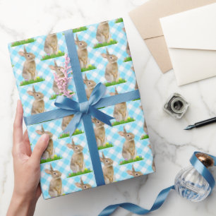 Easter Bunny and Eggs On Gingham Wrapping Paper
