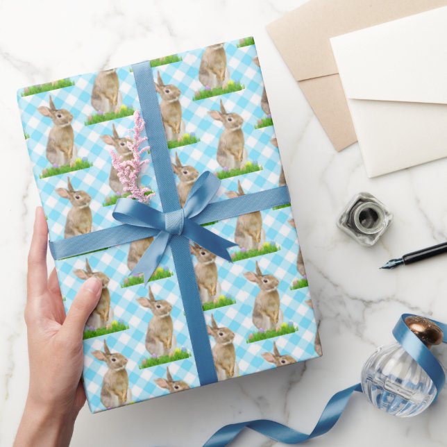 Easter Bunny and Eggs On Gingham Wrapping Paper (Gifting)