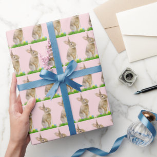 Easter Bunny and Eggs On Pink Wrapping Paper
