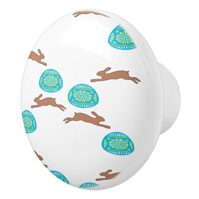 easter bunny and eggs on white ceramic knob (Right)