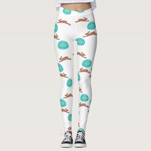 easter bunny and eggs on white leggings (Front)