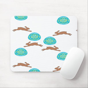 easter bunny and eggs on white mouse mat