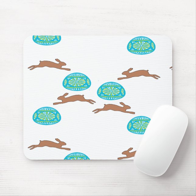 easter bunny and eggs on white mouse mat (With Mouse)