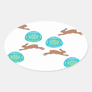 easter bunny and eggs on white oval sticker