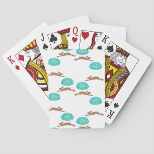 easter bunny and eggs on white playing cards