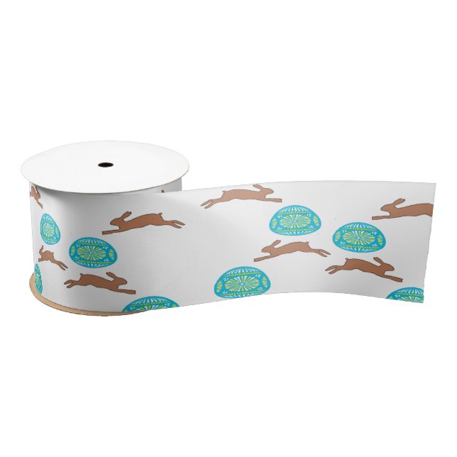 easter bunny and eggs on white satin ribbon (Spool)