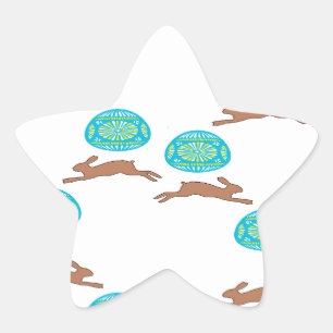 easter bunny and eggs on white star sticker