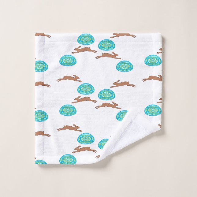 easter bunny and eggs on white wash cloth (Wash Cloth)