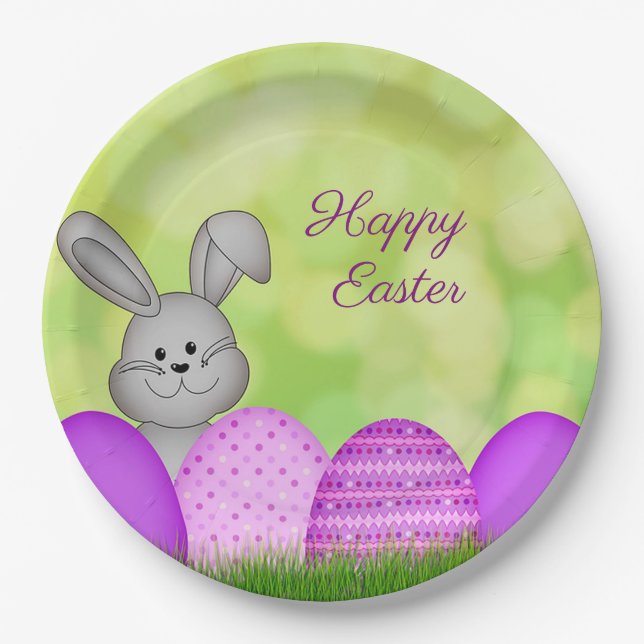 Easter Bunny and Eggs Paper Plate (Front)