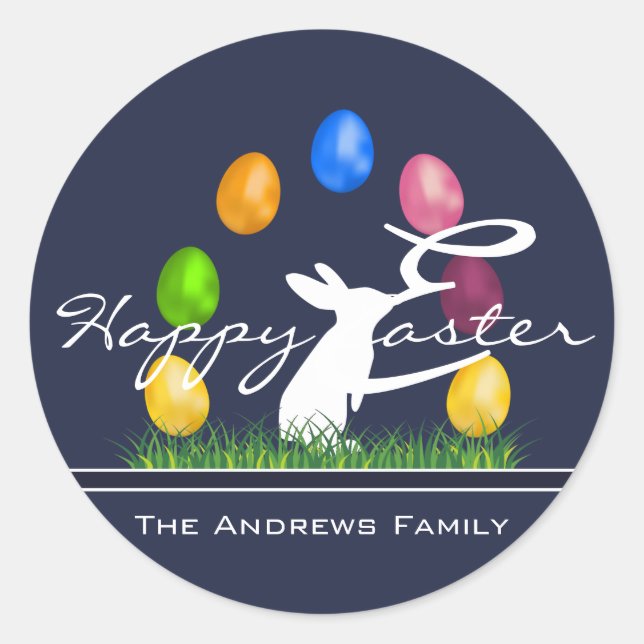 Easter Bunny and Eggs Personalised Classic Round Sticker (Front)