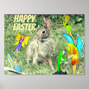 EASTER BUNNY AND FAIRIES Poster