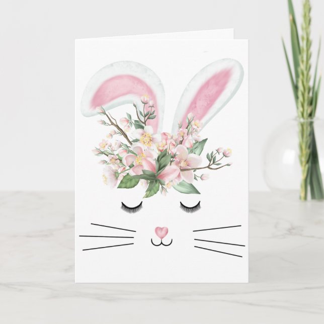 Easter Bunny and Flowers Card (Front)