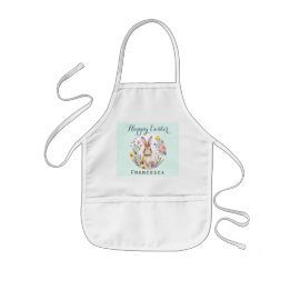 Easter Bunny and Flowers Custom Name Kids Apron