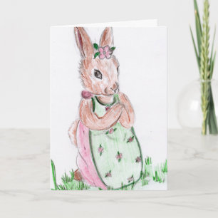 Easter Bunny and Flowers Holiday Card