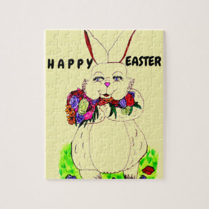 EASTER BUNNY AND FLOWERS puzzle