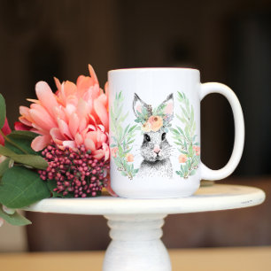 Easter Bunny and Flowers Watercolor Large Coffee Mug
