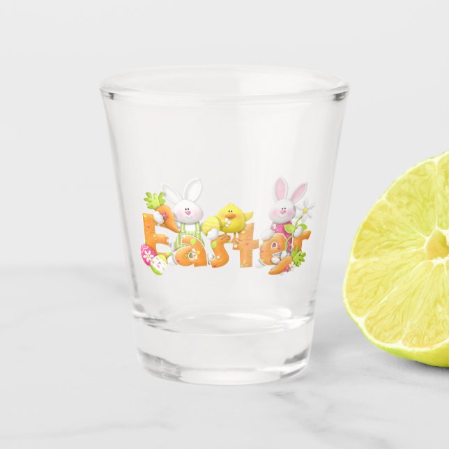 Easter bunny and funny text Shot Glass (Front)
