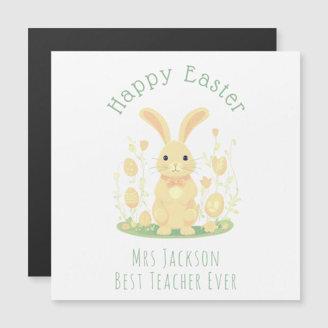 Easter Bunny And Golden Eggs Teacher Magnetic Card (Front/Back)