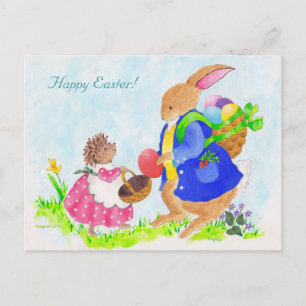 Easter bunny and Heddy hedgehog Holiday Postcard