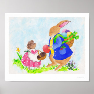 Easter bunny and Heddy hedgehog Poster
