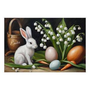 Easter Bunny and Lily of the Valley Flowers Poster