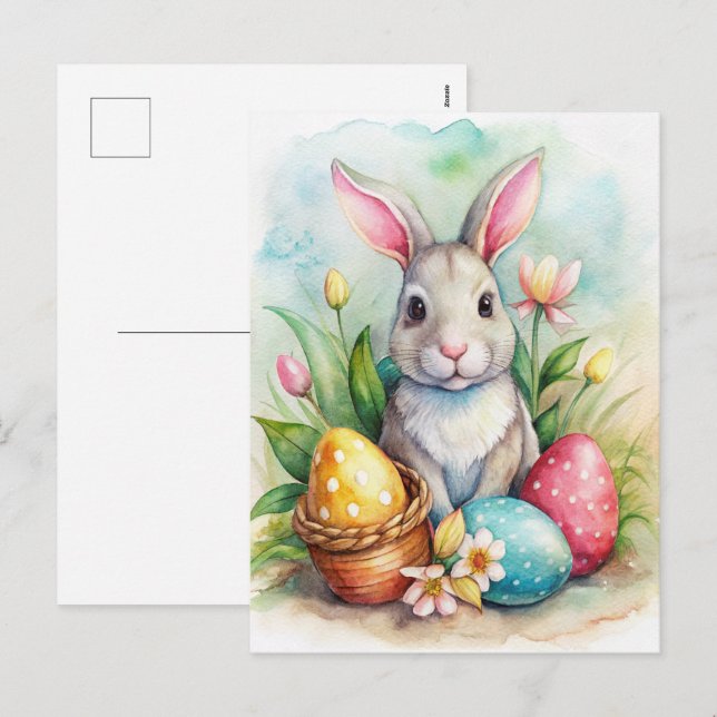 Easter bunny and painted eggs Holiday Card (Front/Back)