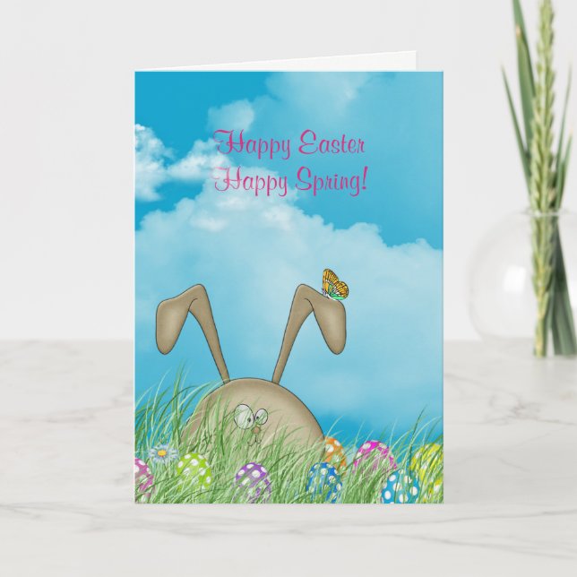 Easter bunny and polka dot eggs holiday card (Front)