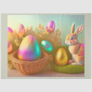 Easter Bunny And Shiny Eggs In A Basket Collection Tissue Paper
