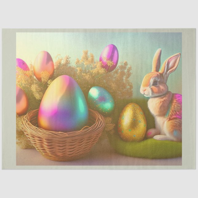 Easter Bunny And Shiny Eggs In A Basket Collection Tissue Paper (Front)