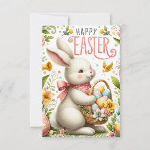 Easter Bunny and Spring Blooms Thank You Card