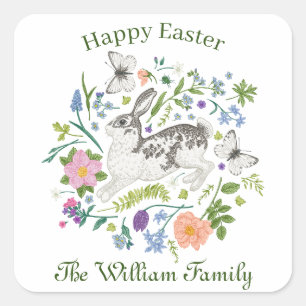 Easter Bunny and Spring Flowers    Square Sticker