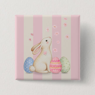 Easter Bunny and Spring Pastel Stripe 15 Cm Square Badge